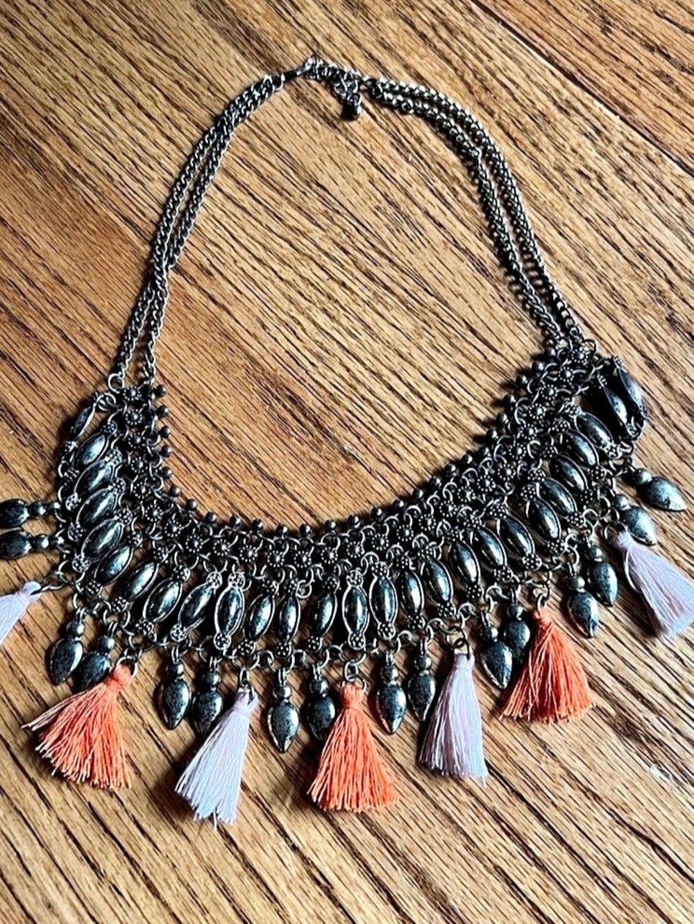 Statement Tassel Necklace in Black & Pink Like New